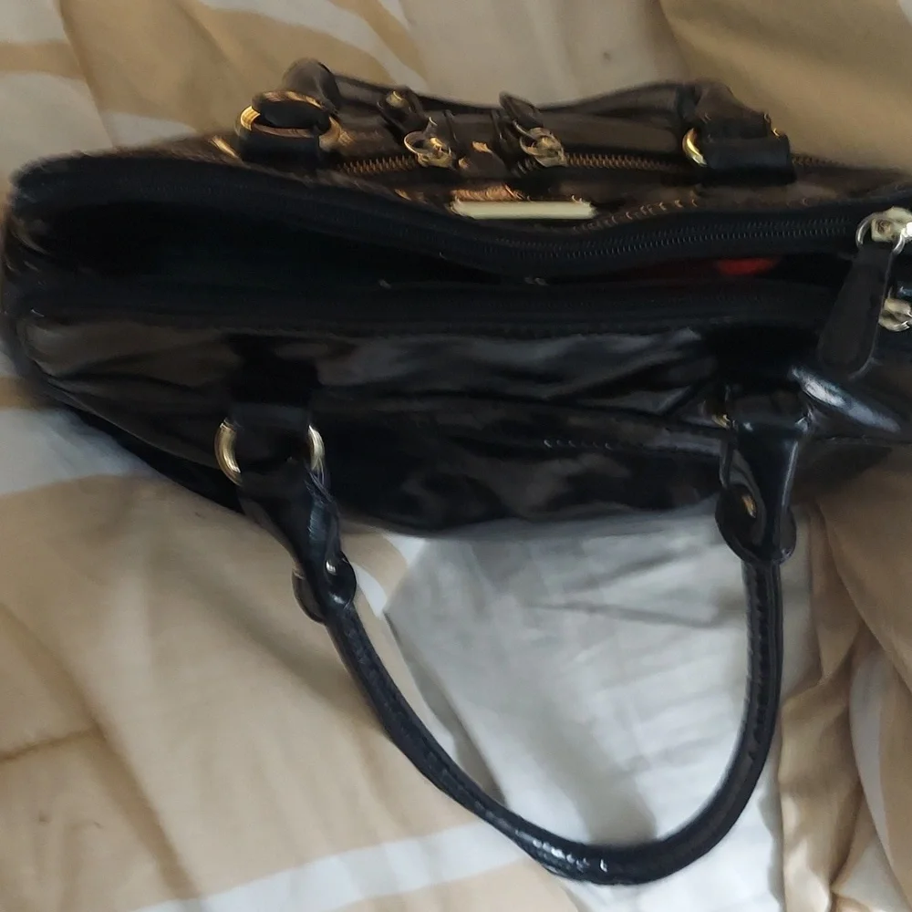Marc Fisher Women's Black Faux Patent Zip Leather Hobo Bag Purse
